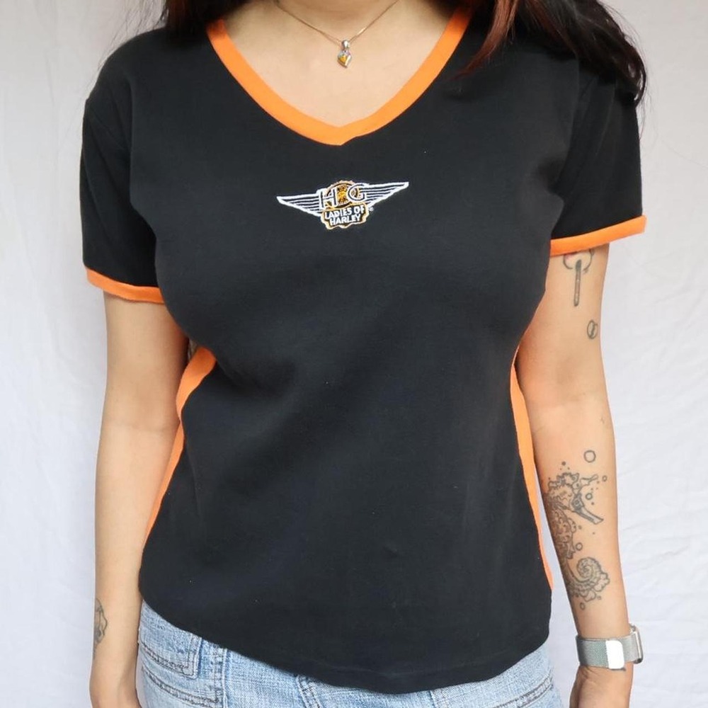 Harley Davidson Black/Orange V-Neck Biker Baby T
